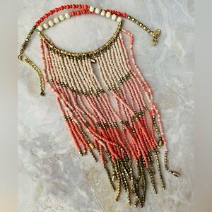 Charming Charlie Coral and Pink Beaded Waterfall Necklace